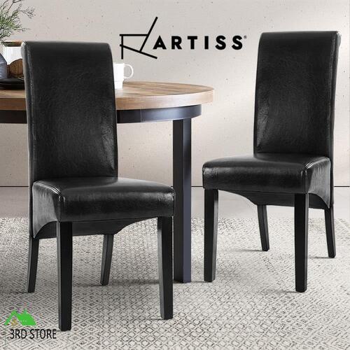 Artiss 2x Dining Chairs Leather Pad High Back Chair Wood Kitchen Cafe Black