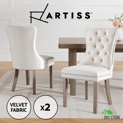 Artiss 2x Dining Chairs French Provincial Chair PU Velvet Button Tufted Beige