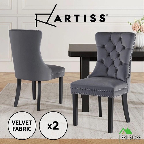 RETURNs Artiss 2x Dining Chairs French Provincial Chair PU Velvet Button Tufted Grey