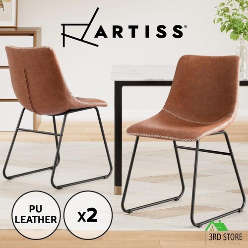 Artiss 2x Dining Chairs Retro PU Leather Kitchen Lounge Cafe Accent Chair Brown