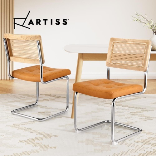 Artiss Dining Chairs Set of 2 PU Leather Rattan Cantilever Brown