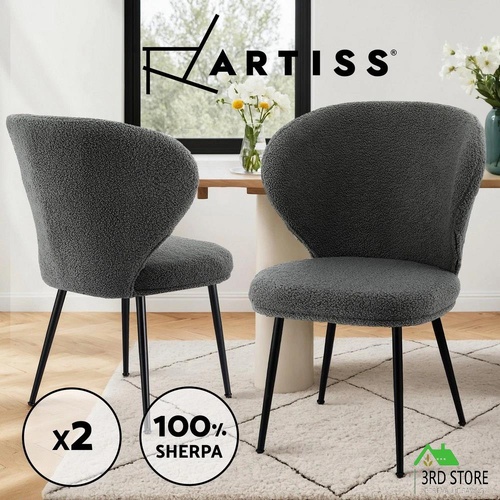 Artiss 2x Dining Chairs Sherpa Boucle Wing Back Grey