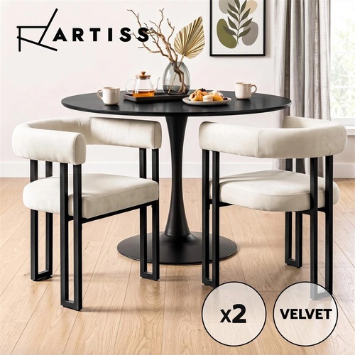 Artiss Dining Chairs Set of 2 Velvet Upholstered Barrel Chairs with Curved Armrests & Back Beige