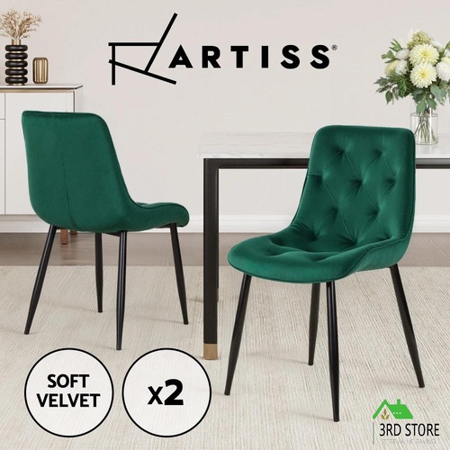 Artiss 2x Dining Chairs Retro Chair Cafe Kitchen Velvet Diamond Tufted Green