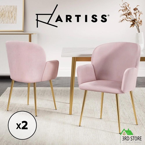 Artiss Kynsee Dining Chairs Armchair Cafe Chair Upholstered Velvet Set of 2 Pink