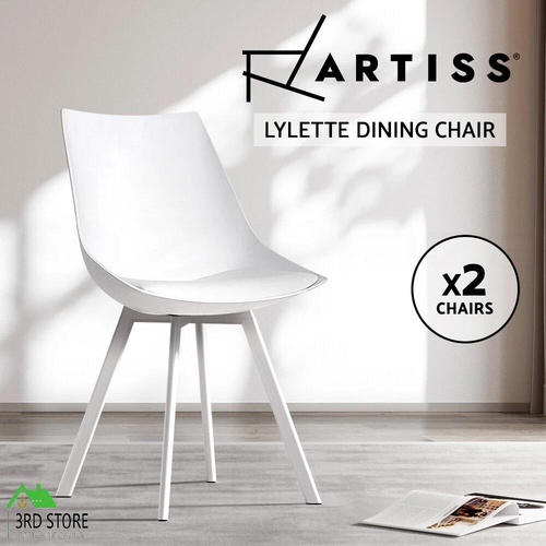Artiss Lylette Dining Chairs Cafe Chairs PU Leather Padded Seat Set of 2 White