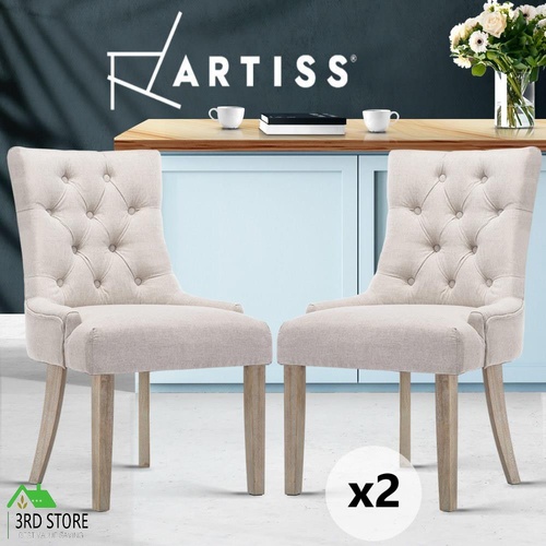Dining Chairs Chair French Provincial Wooden Fabric Retro Cafe Beige 2pc
