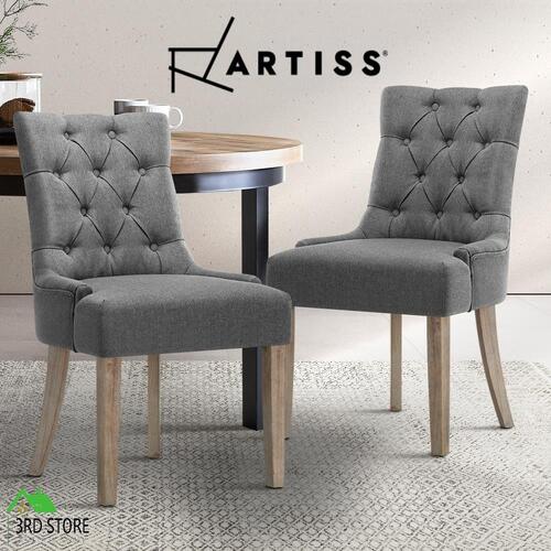 Artiss Dining Chair French Provincial Chairs Wooden Fabric Retro Cafe Grey x2