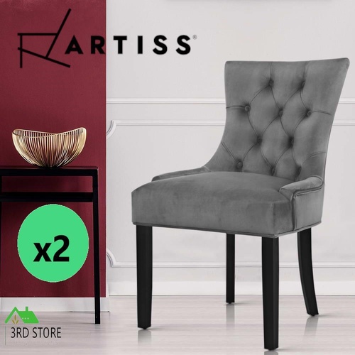 Artiss 2x Dining Chairs French Provincial Retro Chair Wooden Velvet Fabric Grey