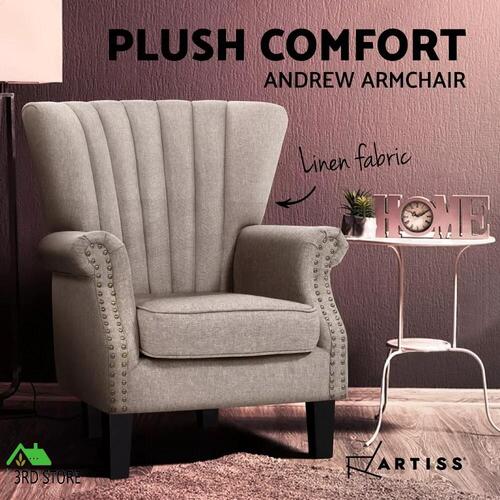 Artiss Armchair Lounge Chair Accent Chairs Armchairs Fabric Single Sofa Beige