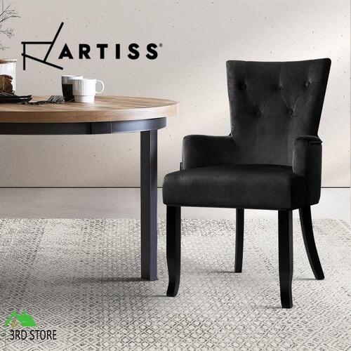 Artiss Dining Chairs Fabric French Provincial Chair Wooden Kitchen Cafe x1 Velvet Black