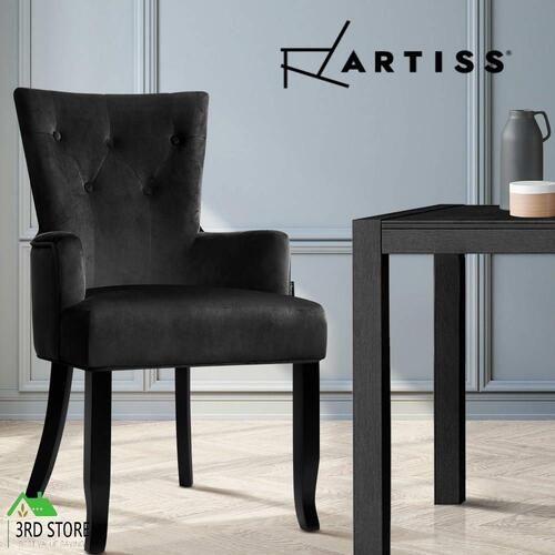 Artiss Dining Chairs Fabric French Provincial Chair Wooden Kitchen Cafe x1 Velvet Black
