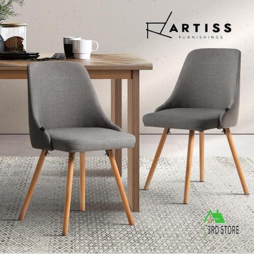 Artiss 2x Replica Dining Chairs Beech Wooden Timber Chair Kitchen Fabric Grey