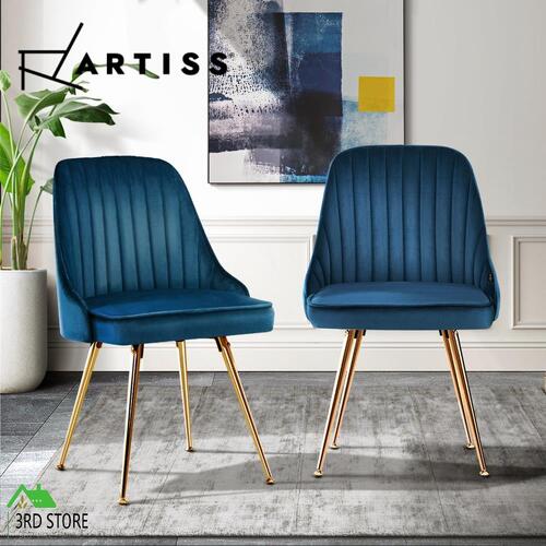 Artiss Set of 2 Dining Chairs Retro Chair Cafe Kitchen Modern Metal Legs Velvet Blue