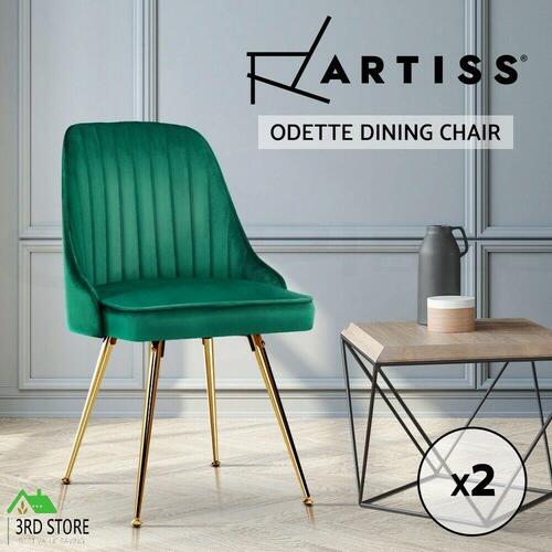 Artiss Dining Chairs Retro Chair Cafe Kitchen Modern Metal Legs Velvet Green x2