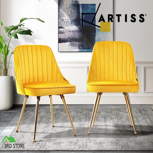 Artiss Dining Chairs Retro Chair Cafe Kitchen Modern Metal Legs Velvet x2 Yellow