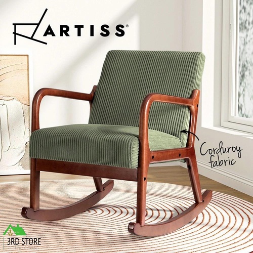 Artiss Rocking Armchair Nursery Chair Corduroy Green