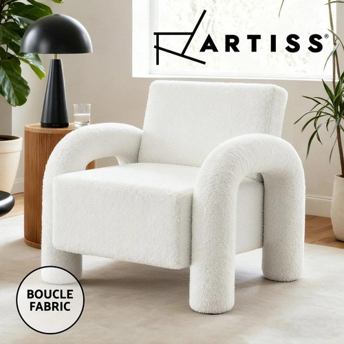 Artiss Armchair Accent Chair Lounge Sofa Couch Curved Seat Boucle White