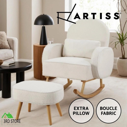 Artiss Armchair Rocking Chair Ottoman Lounge Footrest Round Nursing Boucle White