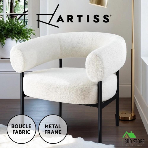 Artiss Armchair Lounge Accent Chair Tub Sofa Curved Armrest Boucle Sherpa White