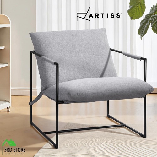 Artiss Armchair Accent Lounge Chair Sling Split Cushion Metal Sofa Fabric Grey