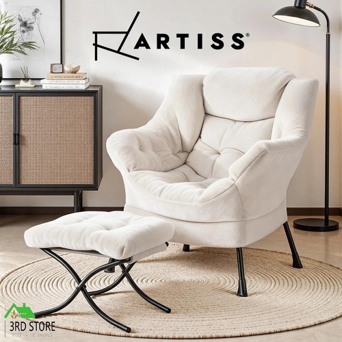 Artiss Armchair Accent Chair Ottoman Lounge Footrest Velvet White