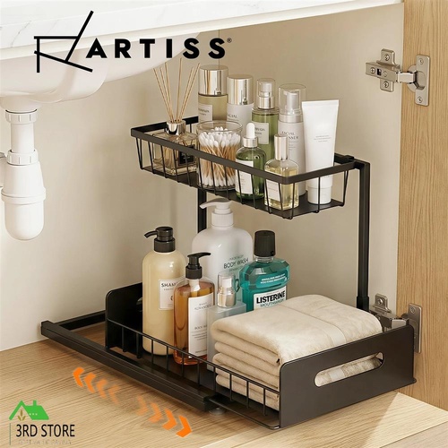 Artiss Under Sink Organizer Storage L Shape 1 Pull Out Drawers Kitchen Cabinet Shelf