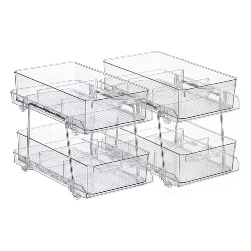 Artiss 2 Pack Clear Pull Out Cabinet Organiser 2 Tier Storage Drawers