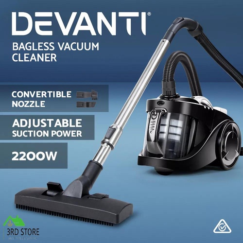 Devanti Bagless Vacuum Cleaner 2200W Cyclone Cyclonic Car Cleaners Home Black