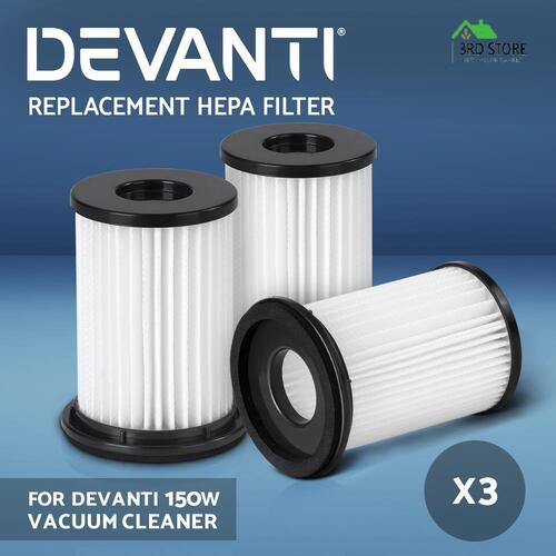 Devanti 150W Handheld Vacuum Cleaner Cordless Stick Replacement Filter - 3 Pack