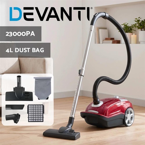 DEVANTI Bagged Vacuum Cleaner Powerful Suction for Carpet Wood Tile Floor