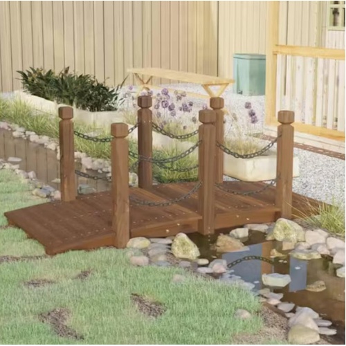 vidaXL Solid Wood Spruce Garden Bridge with Chain Railings - 150 x 67 x 56cm