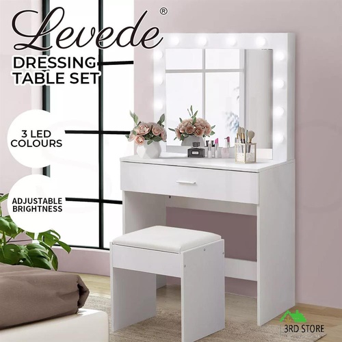 Levede Dressing Table tool Set LED Makeup Mirror Jewellery organizer Cabinet With 12 Bulbs