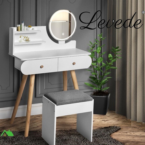 Levede Dressing Table Stool LED Mirror Jewellery Cabinet Makeup Storage 3 Colour
