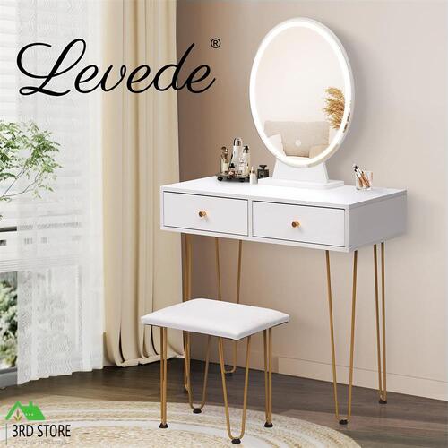 Levede LED Dressing Table Stool Set Mirror Lighted Vanity Makeup Desk Drawers