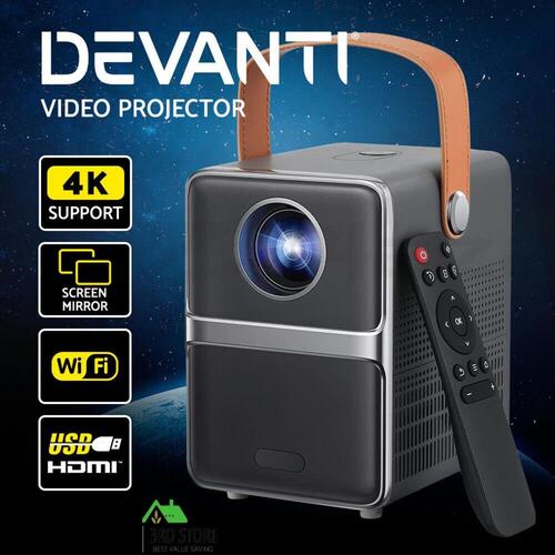 Devanti Portable Wifi Video Projector 4K Home Theater Screen Cast HDMI