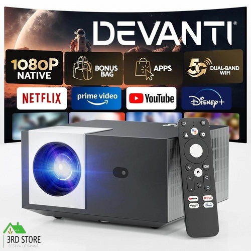Devanti Video Project 4K 1080P Official Google TV 5G Wifi Home Cinema