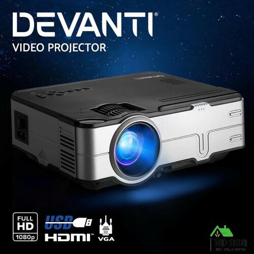 Devanti Mini Video Projector Portable HD 1080P 1200 Lumens Home USB VGA