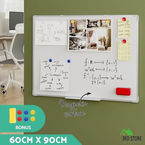 Magnetic Whiteboard 60x90cm Erase Board Marker Eraser Tray Home Office School