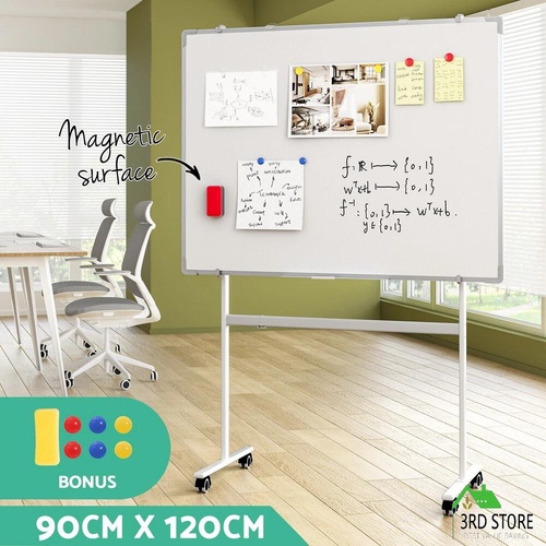 90x120cm Standing Whiteboard with Wheels Magnetic Double-Sided Erase Board