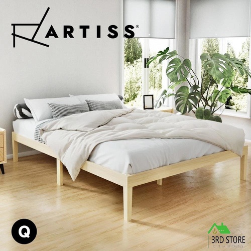 Artiss Bed Frame Queen Size Wooden Base Mattress Platform Timber Pine BRUNO