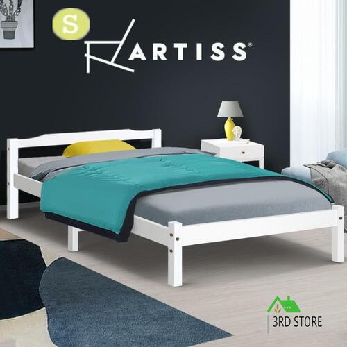 Artiss Single Size Wooden Bed Frame Mattress Base Timber Platform White