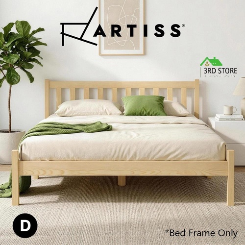 Artiss Bed Frame Wooden Double Size Bed Base Pine Timber Mattress Foundation Oak