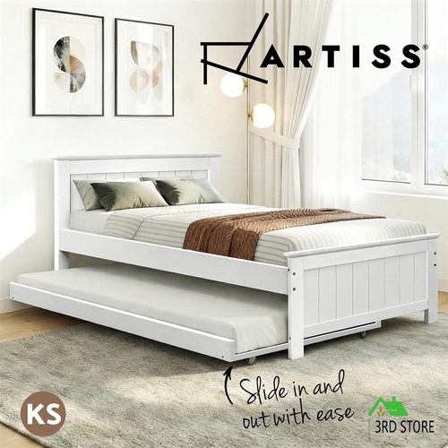Artiss Bed Frame KING SINGLE Wooden Timber Trundle Daybed Size Base