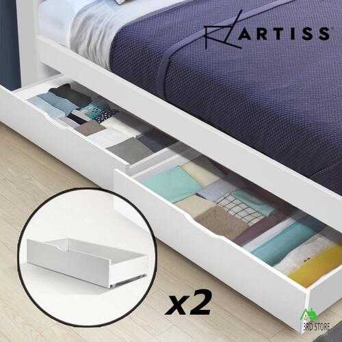 Artiss 2x Storage Drawers Trundle for Single Wooden Bed Frame Base Timber White