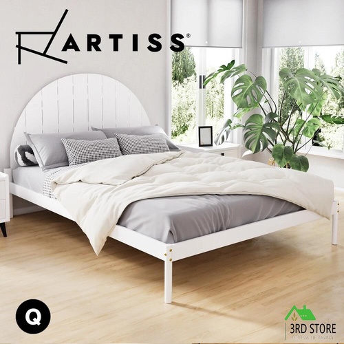 Artiss Bed Frame Queen Size Wooden Mattress Base Timber Platform White DALY