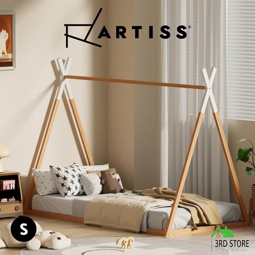 Artiss Kids Bed Frame Single Wooden Platform Base Timber House Beds Oak