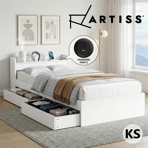 Artiss Bed Frame Single Size with Charging Ports and 2 Drawers AURA