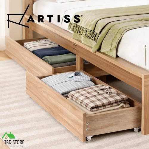 Artiss 2pcs Under Bed Storage with Wheels Rolling Wooden Drawers King Single & Queen