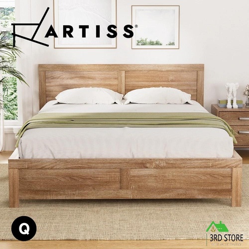 Artiss Bed Frame Queen Size Wooden Acacia Wood OATMEAL